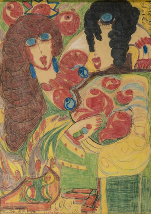 Aloise Corbaz, Coquille-Venus (verso) sans date, Crayons de couleur sur papier, 200 x 43 cm. Galerie du Marché, Lausanne